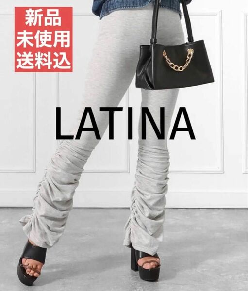 【LATINA】シャーリングヘムフレアパンツ グレー