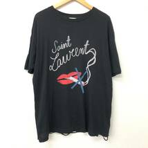 □SAINT LAURENT PARIS 半袖Tシャツ S(175/92A) 黒 サンローラン メンズ フランス製 スモーキングリップ 482676 複数落札同梱OK B230614-7_画像1