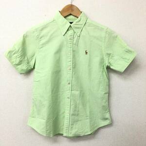 *RALPH LAUREN short sleeves shirt 9(160/83) yellow green Ralph Lauren lady's BD Logo embroidery cotton 100% two or more successful bids including in a package OK B230615-304