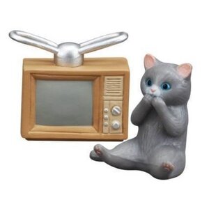 エポック ガチャ カプセルコレクション 昭和家電と猫 【テレビ（薄茶）とグレー猫】 猫フィギュア ミニチュア