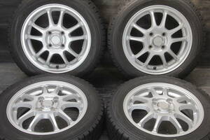 Q13/条件付送料無料 超バリ山 ダンロップ 冬タイヤ 155/65R14×4.5J+46 4H PCD100 社外アルミ 4本セット ekワゴンekスペースデイズルークス