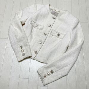 3525★ GUESS ゲス ノーカラージャケット キラキラ 裏地総柄 S レディース ホワイト