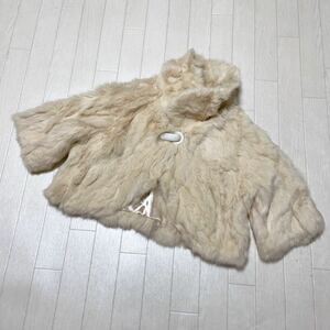 3559*① PELLESSIMO Silver Pele simo rabbit fur short jacket real fur M lady's white half coat 