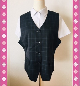 ※Bランク※【中古】en joie_19号_ベスト（青チェック：83）11040/アンジョア/かわいいOL制服/おしゃれ会社事務服/オールシーズン