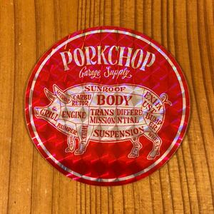 PORKCHOP ホログラム サークル ステッカー ポークチョップ レッド 赤 MOONEYES ムーンアイズ 好きの方にも シール デカール pork chop