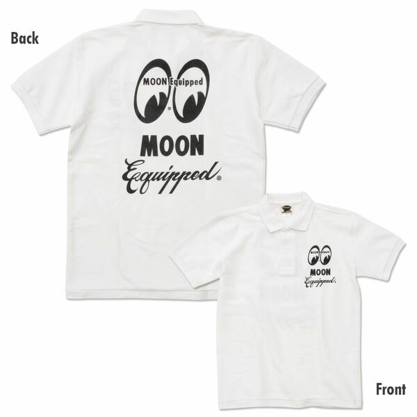 MOON Equipped ポロシャツ Mサイズ mooneyes ムーンアイズ ホワイト white 白 送料込み ムーン イクイップド ブラック 文字 筆記体