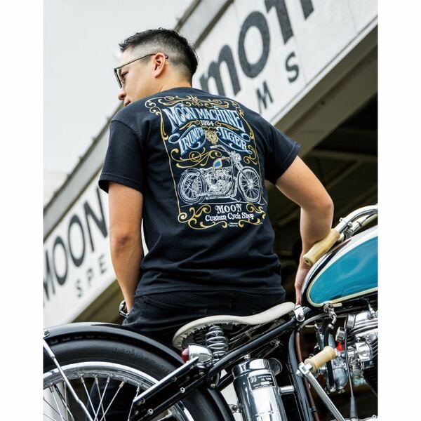 送料込み Lサイズ MOONEYES MOON Machine Tシャツ ムーンアイズ MOON Custom Cycle Shop 1964 Triumph 650 Tiger トライアンフ バイク