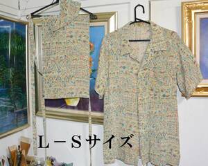  aloha shirt +. middle fundoshi + black cat undergarment fundoshi L-S size. 3 point set * peace pattern * leisure * street put on *aro is * silk * silk D-2