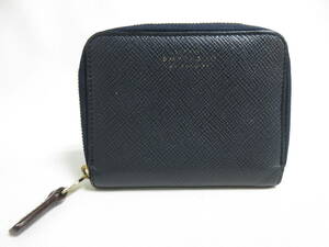 11273◆【SALE】SMYTHSON スマイソン ラウンドファスナーコインケース ネイビー×ボルドー系 MADE IN SPAIN 中古 USED