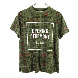 オープニングセレモニー 両面 ロゴ プリント 総柄 半袖 Tシャツ XS カーキ OPENING CEREMONY メンズ 230605 メール便可