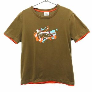 ラコステ プリント 半袖 Tシャツ 3 ブラウン LACOSTE クルーネック レディース 230610 メール便可