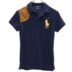 ラルフローレン ウールブレンド ビッグポニー 半袖 ポロシャツ S ネイビー系 RALPH LAUREN 鹿の子 ロゴ レディース 230613