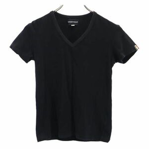 エンポリオアルマーニ 日本製 バック ラインストーン付き 半袖 Tシャツ S 黒 Emporio Armani Vネック レディース 230619 メール便可