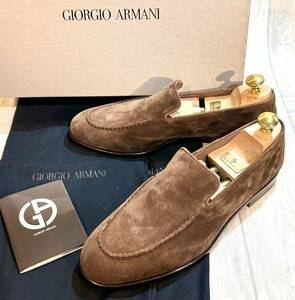 [ unused ]GIORGIO ARMANIjoru geo Armani *24.5cm 6*U chip slip-on shoes plain Loafer leather shoes dress shoes men's ITALY made 