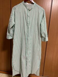 Green Parksストライプバンドカラー7分袖シャツワンピース グリーンchocol raffine robe