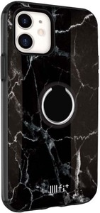 iPhone XR 耐衝撃ケース リング付き ブラックマーブル カバー IIIIfit ハイブリッド 可愛い おしゃれ シンプル グルマン