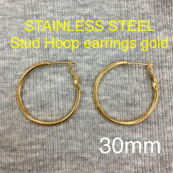 Stud earrings Gold フープスタッドピアス 両耳ペア 30mm