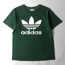 アディダス adidas コットン100% トレフォイルビッグロゴプリント クルーネック半袖Tシャツ XS グリーン m0615-10_画像1