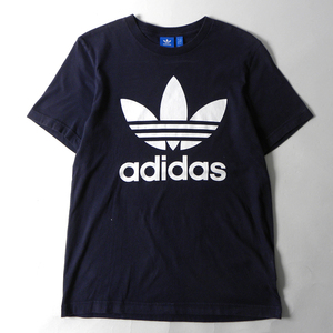 アディダスオリジナルス adidas コットン100% 三つ葉 トレフォイルビッグロゴプリント クルーネック半袖Tシャツ M ネイビー m0615-11