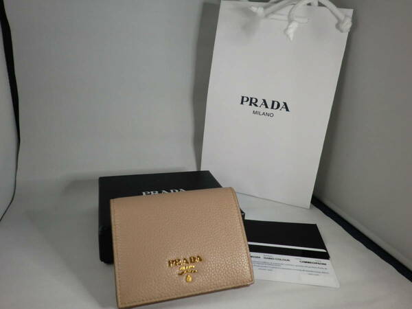 PRADA プラダ　サフィアーノ 二つ折り財布　ベージュ×ピンク 本物 新品