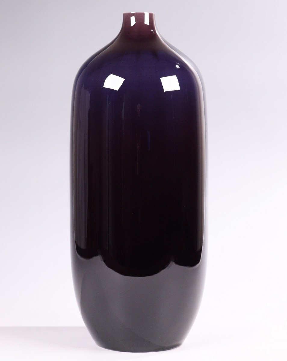 CE61 九谷焼人間国宝三代徳田八十吉正彦深厚釉花瓶高29.2cm 共箱陶歴