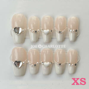 No.49 XS gel artificial nails Heart pearl French cream color pink 