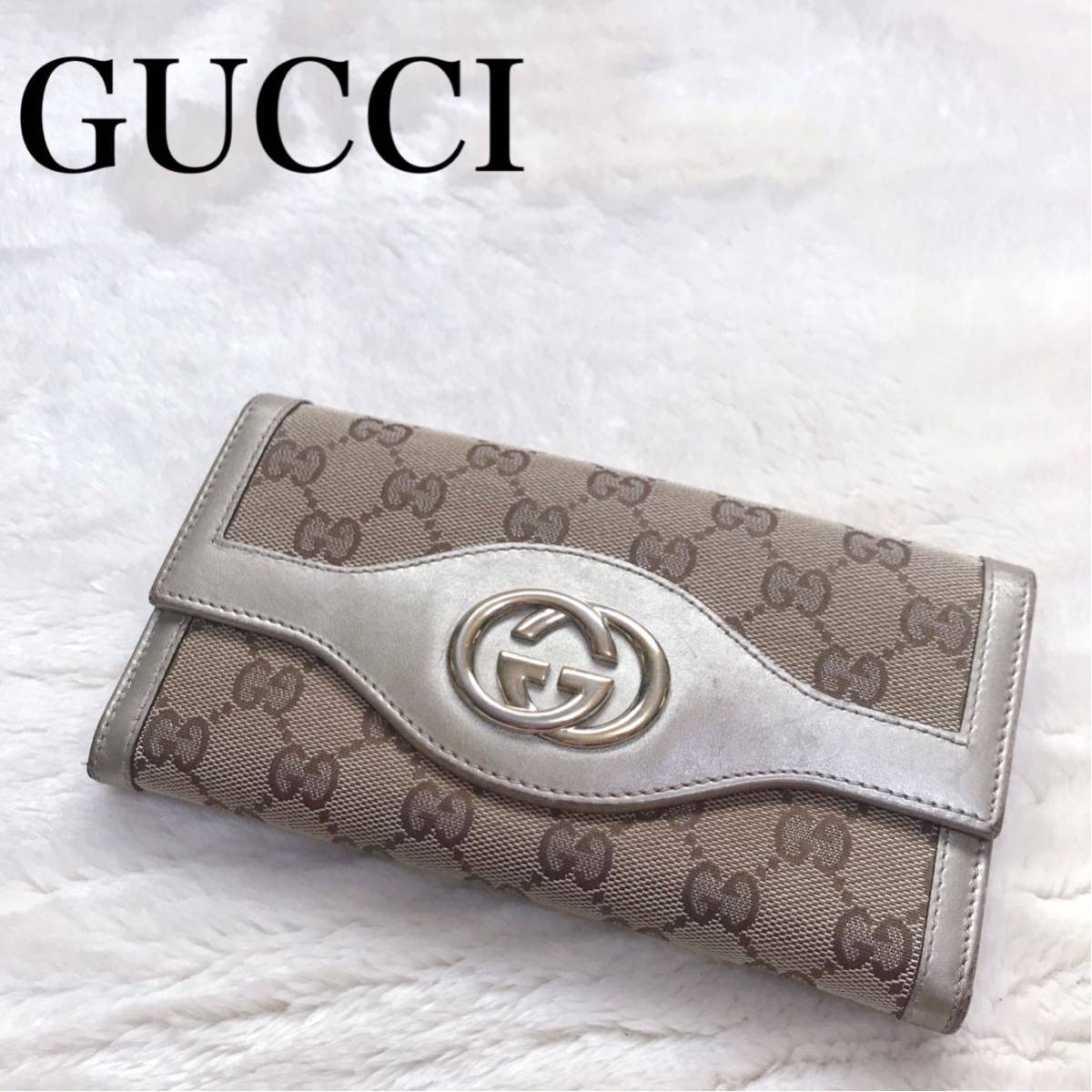 GUCCI(グッチ)長財布 白レザー×GGキャンバス|PayPayフリマ