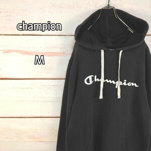 champion チャンピオン プルオーバー パーカー ビッグロゴ 刺繍ワッペン ネイビー系 メンズ Mサイズ