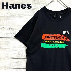 84p ヘインズ 半袖Tシャツ JUNETEENTH プリント メンズ夏物古着 M相当 メンズ　レディース