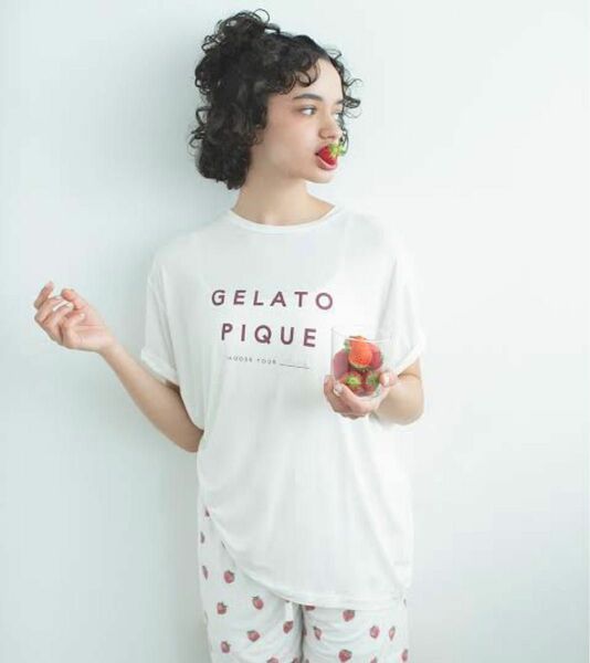 【gelato pique】5モチーフワンポイントTシャツ&5モチーフロングパンツ　オフホワイト