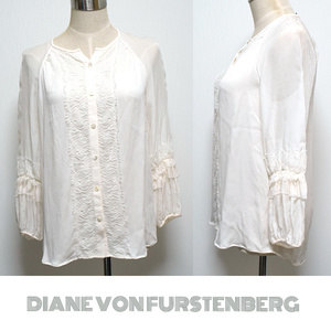 DIANE von FURSTENBERG■透け感レースシルク長袖シャツブラウス 　2/M　ダイアン フォン ファステンバーグ　DVF