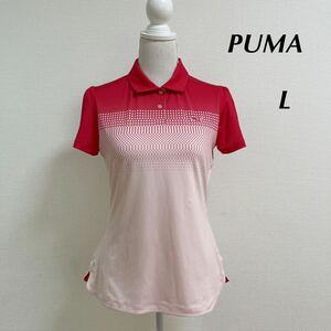 PUMA プーマ　Lサイズ　ドライ　クール　ゴルフウェア　テニスウェア　半袖　刺繍ロゴ　美品　レッド/ピンク　GOLF スポーツウェア　シャツ