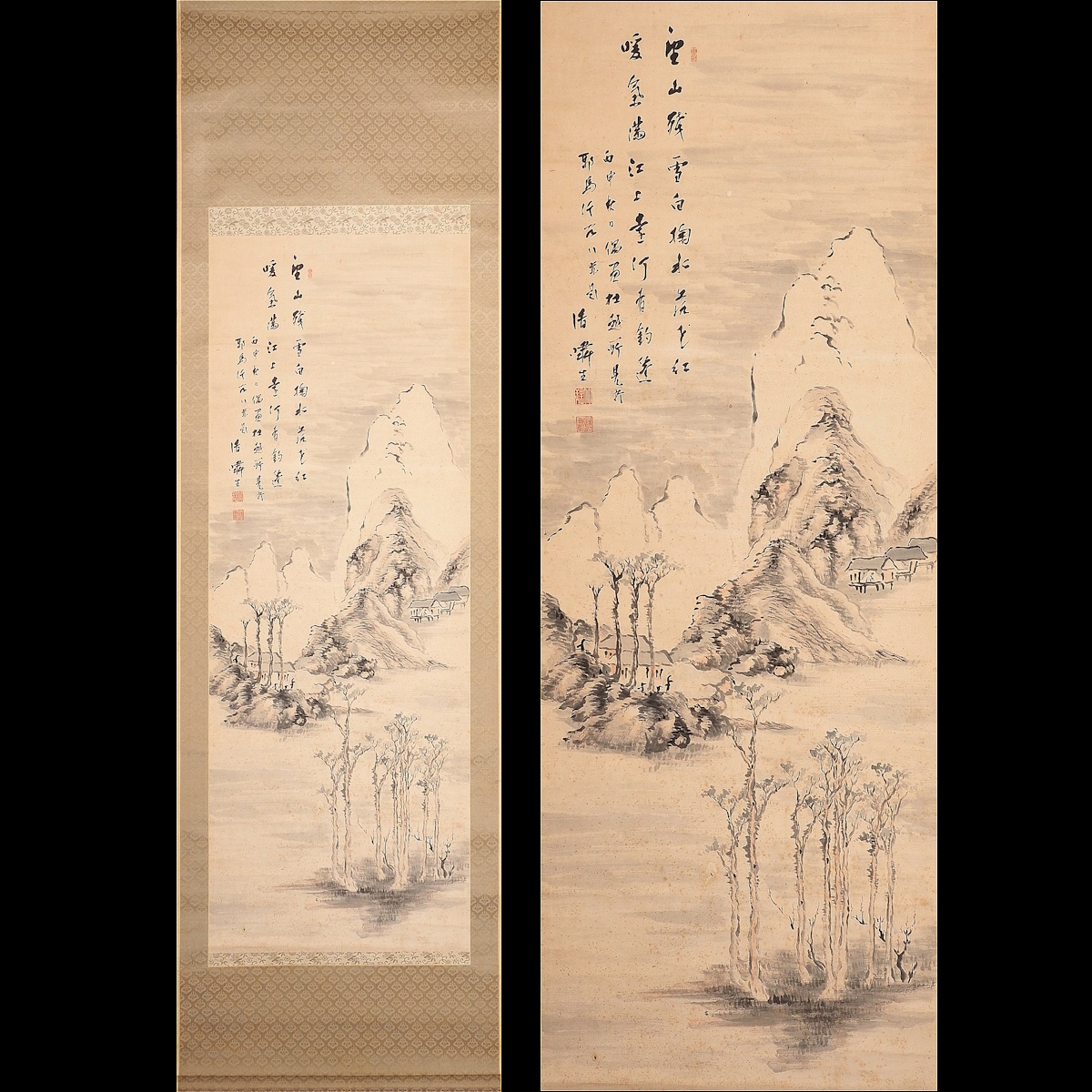 [Authentisch] [Watarikan] [Taketomi Seisho] 4974 Hängerolle Japanische Malerei Yabakei Tuschmalerei Landschaftsmalerei Papier Kumamoto Higo Südlicher Maler Beschriftet, Malerei, Japanische Malerei, Landschaft, Wind und Mond