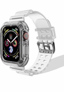 Apple Watch バンド アップルウォッチ バンド 一体型ベルト クリスタル 柔らかいTPU素材 透明 クリア38/40mm