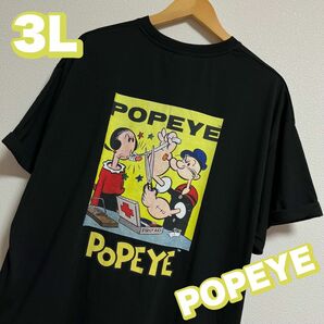 【大きいサイズ】ポパイ アメカジTシャツ 半袖 ブラック レディース 3L 黒 ビッグシルエット