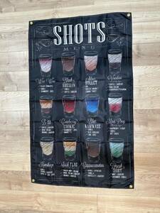 ショット メニュー 特大フラッグ バナー 約150×90cm タペストリー 旗 ガレージ装飾 お酒 BAR SHOTS オシャレ お部屋の装飾 雑貨 