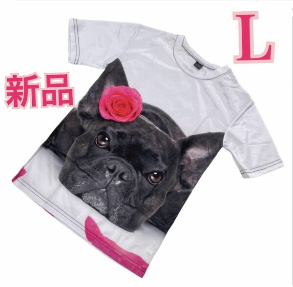 【新品】everyone sport フレンチブルドッグ　犬　フラワー　Tシャツ　ミニフレンチブルドッグ　Dog