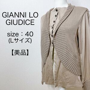 【美品】GIANNI LO GIUDICE ジャンニロジュディチェ レイヤード風ブラウス トップス 長袖 レディース 大人かわいい 春秋冬 リブ ニット