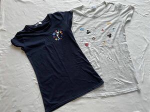ディズニー　Tシャツ　2枚　ミッキー　ミニー　ティンカーベル　ピーターパン　半袖　紺色　グレー
