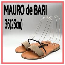レディース MAURO de BARI (マウロデバーリ) サンダル フラットサンダル シューズ レザー スエード ベージュ ブラック 36 23cm イタリア製_画像1