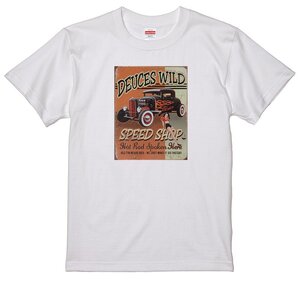 ティンサインＴシャツ A59 白 ホットロッド ローライダー アメ車 フォード デュース クーペ 1932 1933 1934