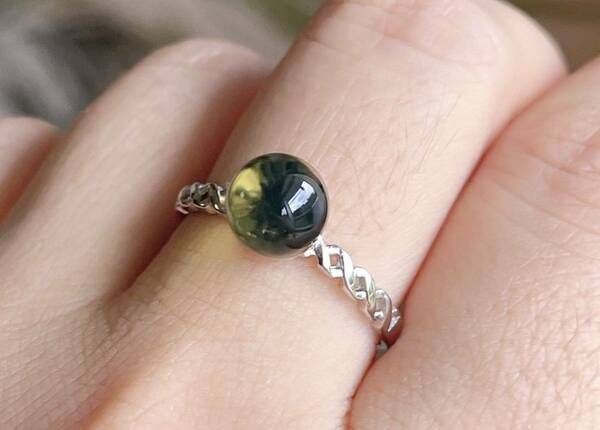 天然石 逸品ブルーアンバー（琥珀）s925 リング指輪（番号A2862）