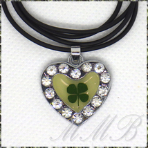 [PENDANT NECKLACE] Real Four Leaf Clover 四葉のクローバー 夜光 オープンハートCZ ペンダント ネックレス_画像1