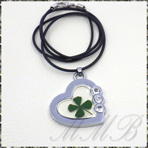 [PENDANT NECKLACE] Real Four Leaf Clover 四葉のクローバー スリーCZ オープンハート ペンダント ネックレス_画像2