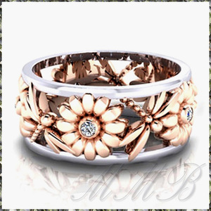 [RING] Rose & White Gold Plated Flower Dragonfly Design Hollow Ring flower & dragonfly . carving design 9mm ring 11 number 