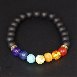 [BRACELET] Natural Stones φ8mm ナチュラル セブンカラー チャクラ ストーン & フロストオニキス 艶消 黒瑪瑙 ビーズ 伸縮ブレスレット