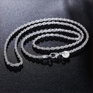 [NECKLACE] 925 Sterling Silver Plated Rope Chain スリム ツイスト ロープ チェーン シルバー ネックレス 2.8x600mm (12g)【送料無料】