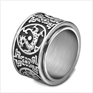 [RING] Vintage Design 風水 四神獣 青龍 朱雀 白虎 玄武 回転 ロータリー ヴィンテージ デザイン 16mm ワイド リング 16号 【送料無料】