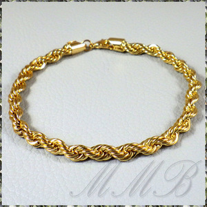 [BRACELET] 18K Gold Plated Twist Rope Chain ツイスト スクリュー ロープ ゴールド チェーン ブレスレット φ3.8x190mm (7g)【送料無料】