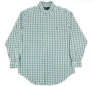 美品 1990s Ralph Lauren Cotton L/S shirts L Green×White オールドラルフローレン 長袖シャツ チェック グリーン×ホワイト